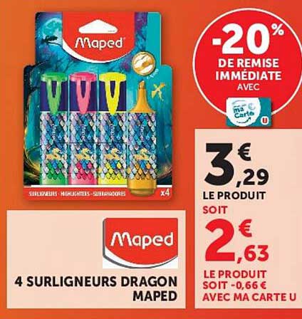 4 SURLIGNEURS DRAGON MAPED