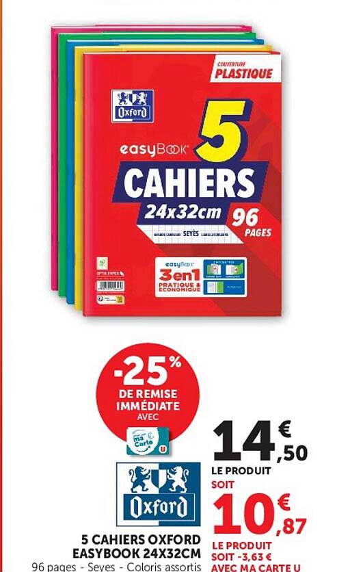 5 CAHIERS OXFORD EASYBOOK 24X32CM
