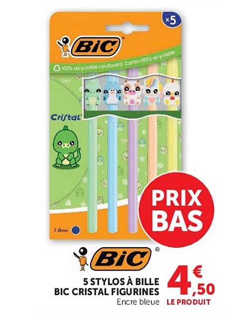 5 STYLOS À BILLE BIC CRISTAL FIGURINES