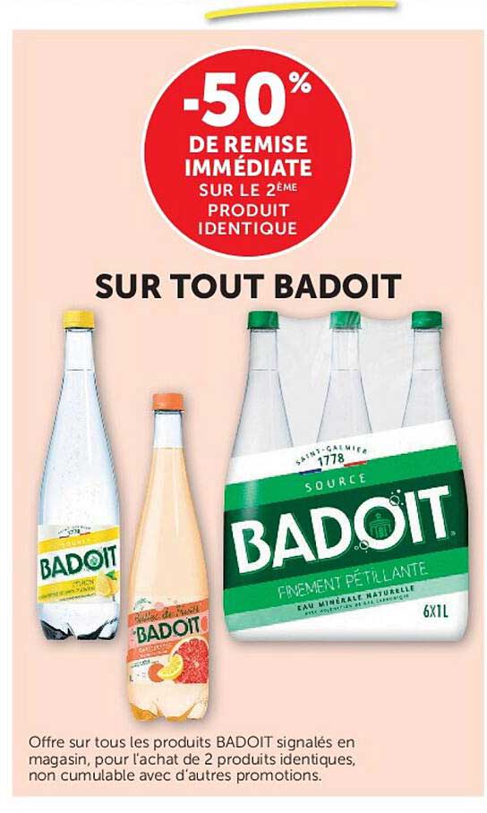 -50% de remise immédiate sur le 2ème produit identique sur tout Badoit