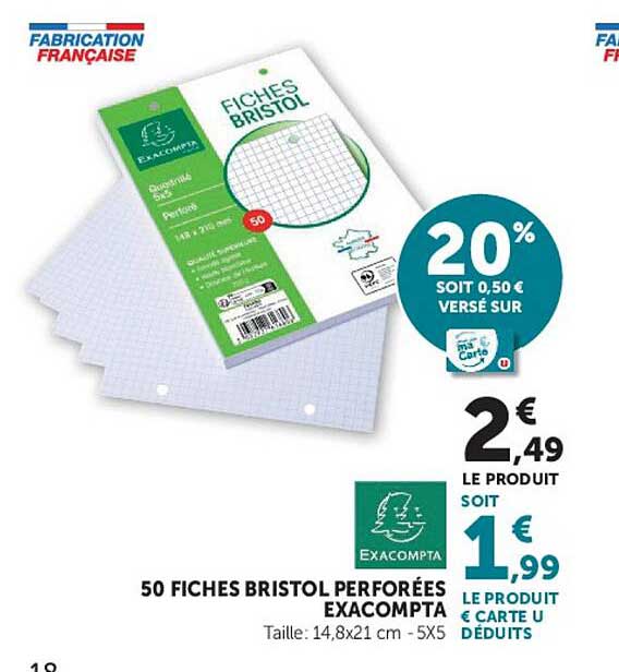 50 FICHES BRISTOL PERFORÉES EXACOMPTA
