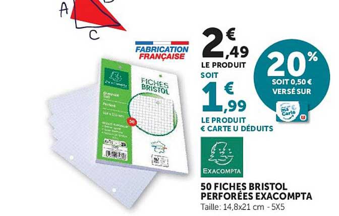 50 FICHES BRISTOL PERFORÉES EXACOMPTA