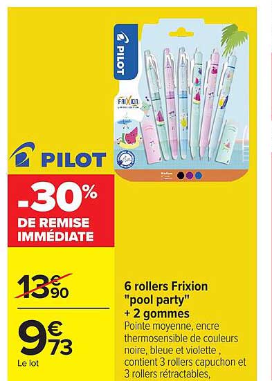6 rollers FriXion "pool party" + 2 gommes