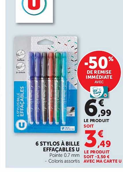 6 STYLOS À BILLE EFFaÇABLES U