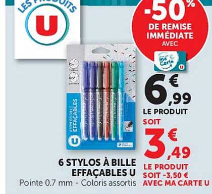 6 STYLOS À BILLE EFFaçables U