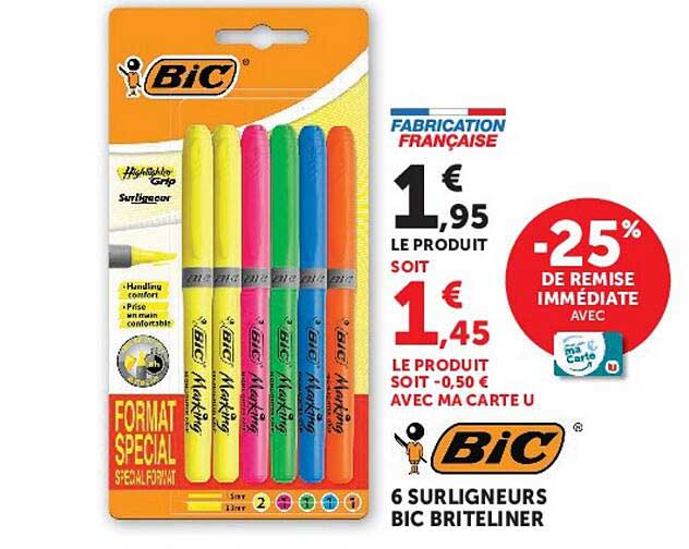 6 surligneurs Bic BriteLiner