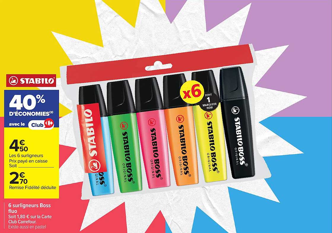 6 surligneurs Boss fluo