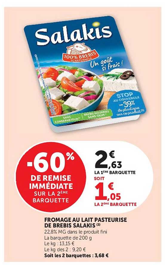 -60% de remise immédiate sur la 2ème barquette