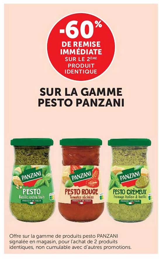 -60% de remise immédiate sur le 2ème produit identique sur la gamme Pesto Panzani