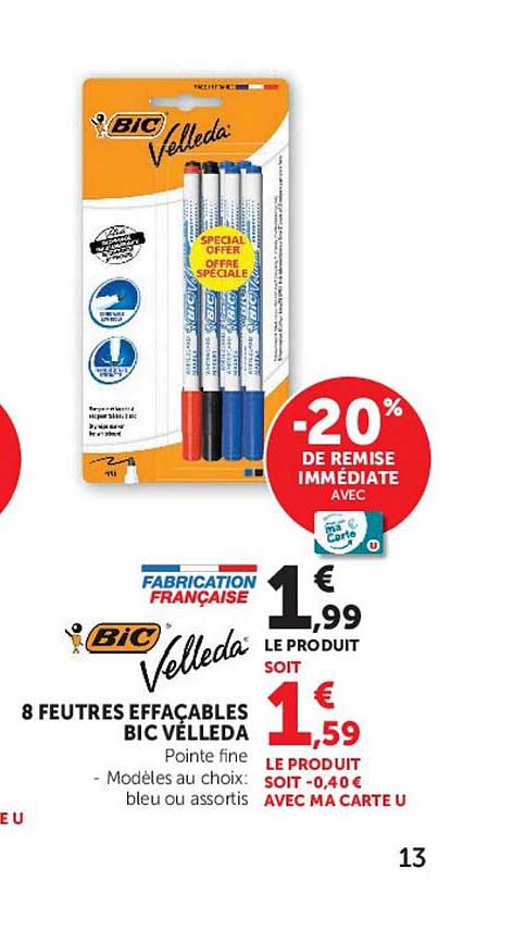 8 FEUTRES EFFAÇABLES BIC VELLEDA