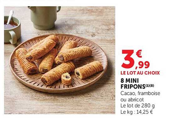 8 MINI FRIPONS(1)(B) Cacao, framboise ou abricot Le lot de 280 g Le kg : 14,25 €