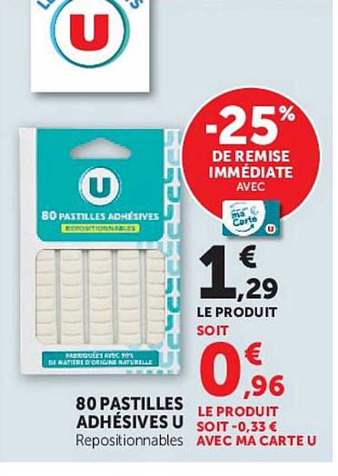 80 PASTILLES ADHÉSIVES U Repositionnables
