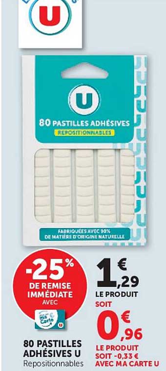 80 PASTILLES ADHÉSIVES U Repositionnables