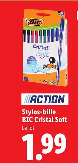 ACTION Stylo-bille BIC Cristal Soft Le lot.