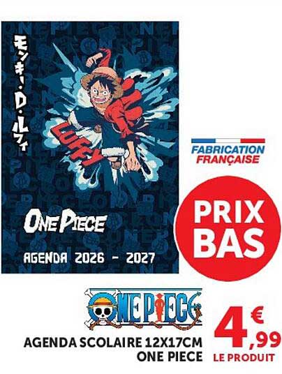 AGENDA SCOLAIRE 12X17CM ONE PIECE