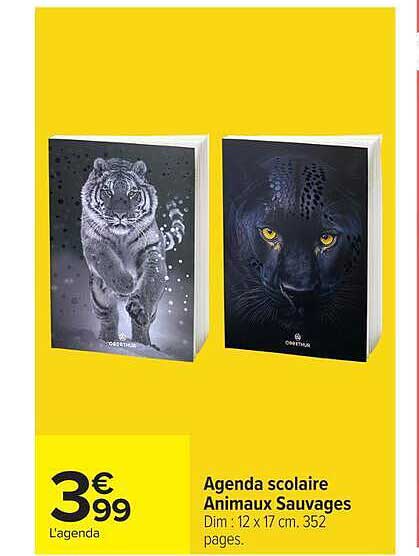 Agenda scolaire Animaux Sauvages