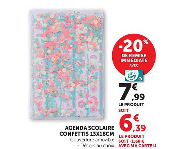 AGENDA SCOLAIRE CONFETTIS 13X18CM
