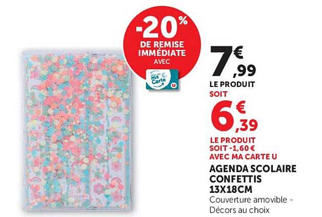AGENDA SCOLAIRE CONFETTIS 13X18CM