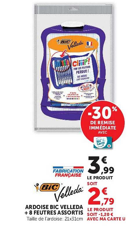 ARDOISE BIC VELLEDA + 8 FEUTRES ASSORTIS