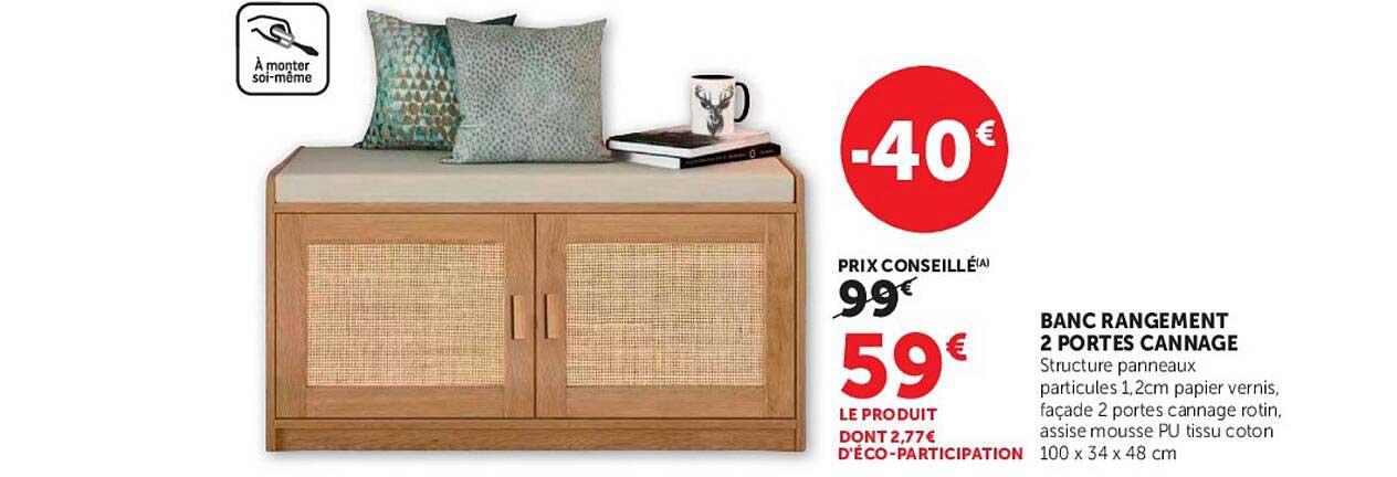 BANC RANGEMENT 2 PORTES CANNAGE