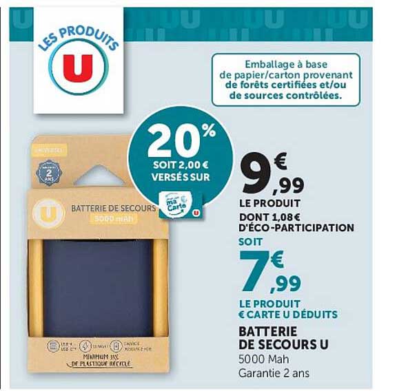 Batterie de secours U 5000 Mah Garantie 2 ans