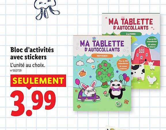 Bloc d’activités avec stickers