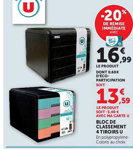 BLOC DE CLASSEMENT 4 TIROIRS U
