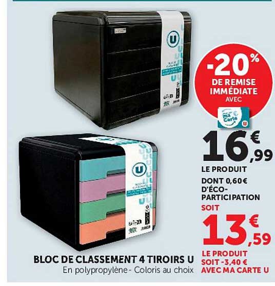 BLOC DE CLASSEMENT 4 TIROIRS U