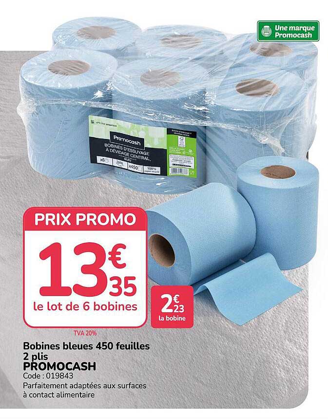 Bobines bleues 450 feuilles 2 plis PROMOCASH