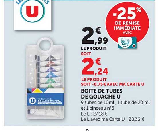 BOITE DE TUBES DE GOUACHE U