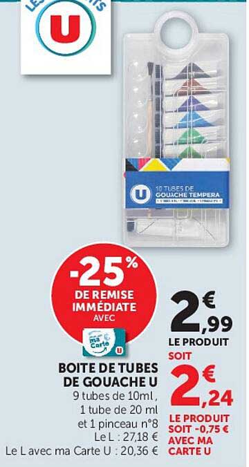 BOITE DE TUBES DE GOUACHE U