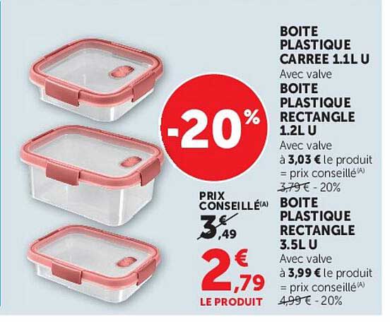 BOITE PLASTIQUE CARREE 1.1L U