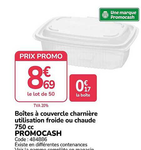 Boîtes à couvercle charnière utilisation froide ou chaude 750 cc PROMOCASH