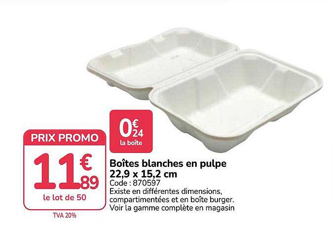 Boîtes blanches en pulpe 22,9 x 15,2 cm