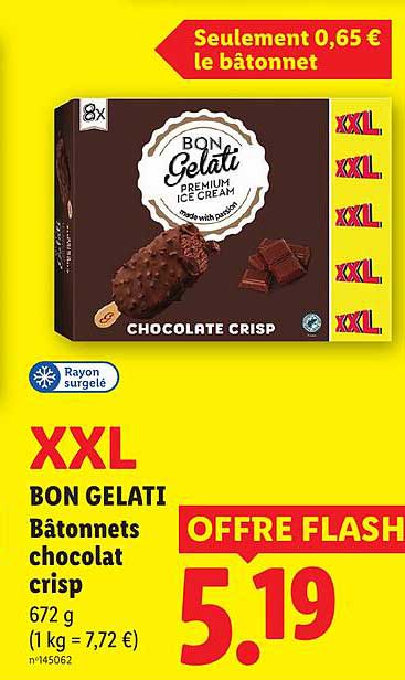 BON GELATI Bâtonnets chocolat crisp