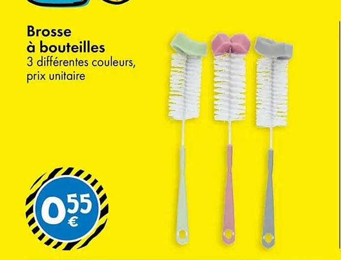 Brosse à bouteilles 3 différentes couleurs, prix unitaire