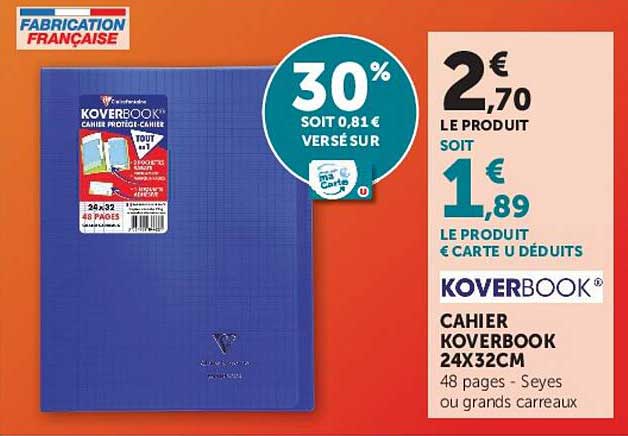 Cahier Koverbook 24x32cm 48 pages - Seyes ou grands carreaux