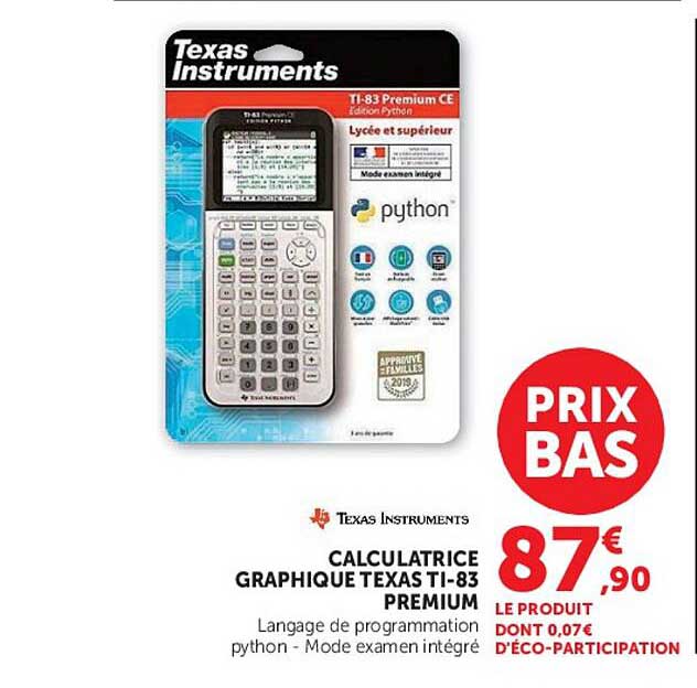 CALCULATRICE GRAPHIQUE TEXAS TI-83 PREMIUM