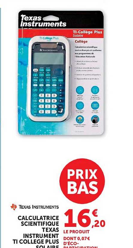 CALCULATRICE SCIENTIFIQUE TEXAS INSTRUMENT TI COLLEGE PLUS SOLAIRE