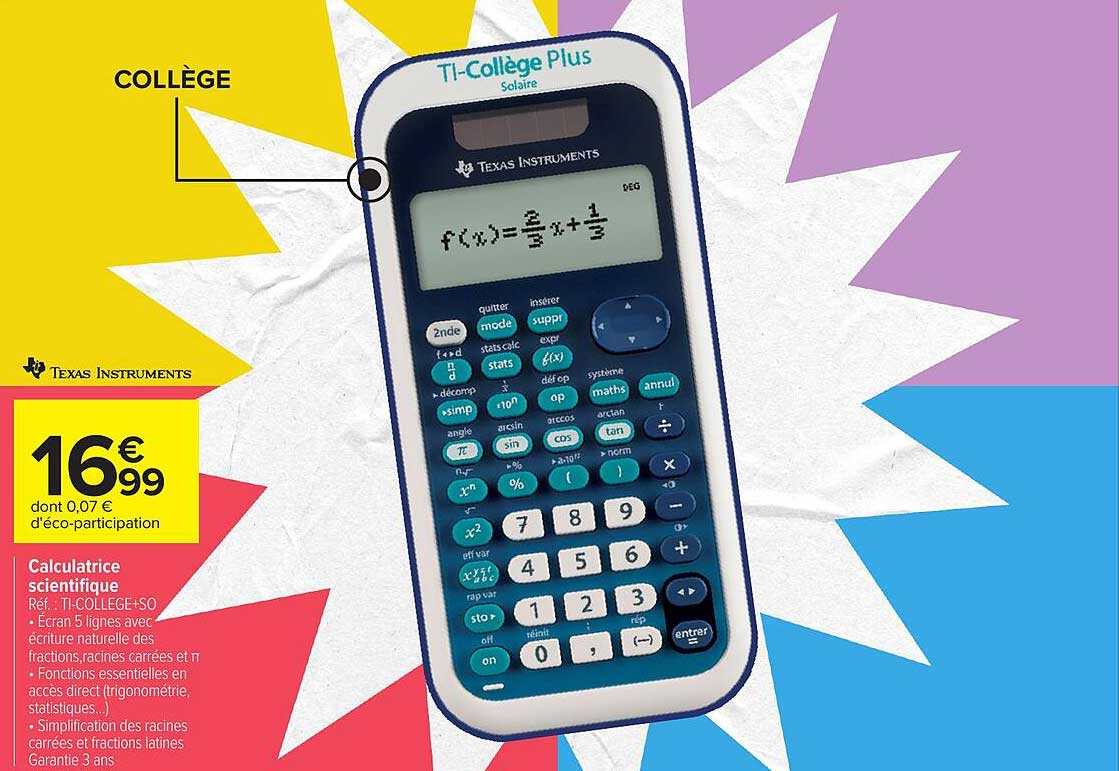 Calculatrice scientifique TI-College Plus Solaire