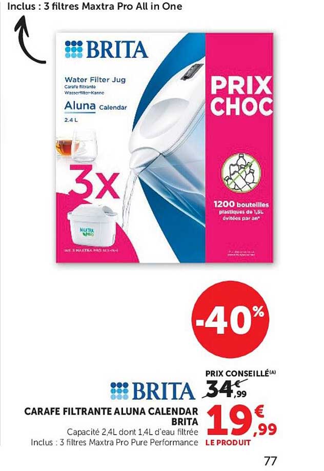 CARAFE FILTRANTE ALUNA CALENDAR BRITA