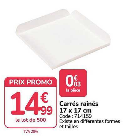 Carrés rainés 17 x 17 cm