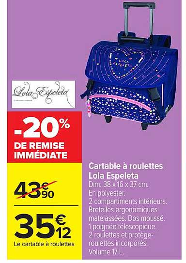 Cartable à roulettes Lola Espeleta