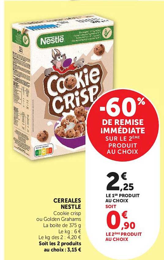 CEREALES NESTLE Cookie crisp ou Golden Grahams La boite de 375 g