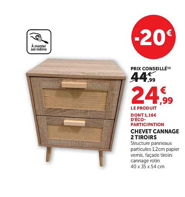 CHEVET CANNAGE 2 TIROIRS