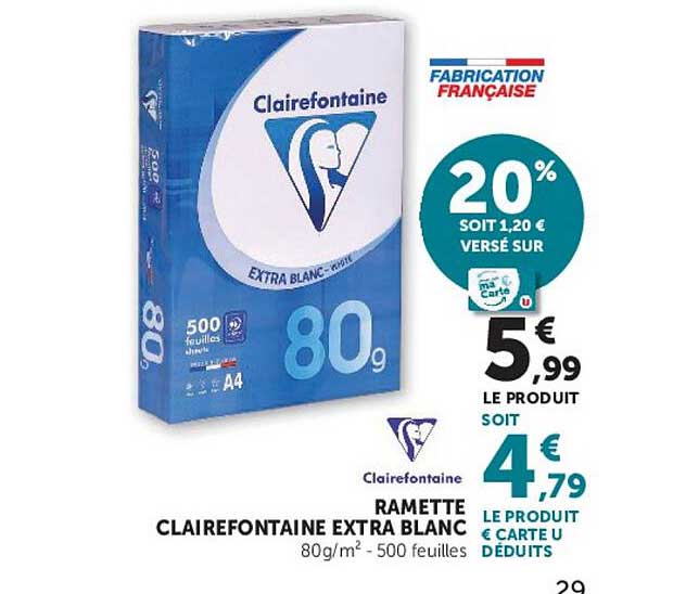 CLAIREFONTAINE EXTRA BLANC 80g/m² - 500 feuilles