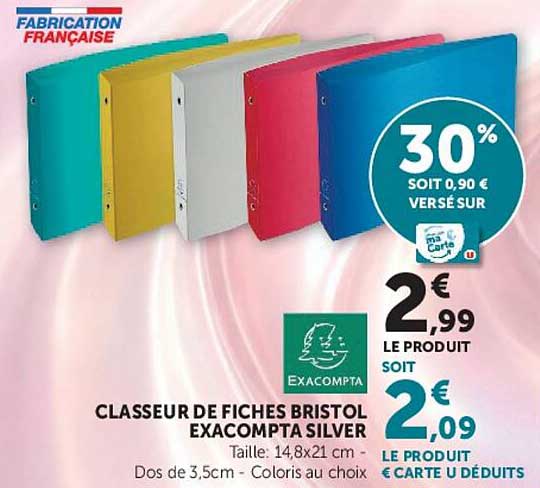CLASSEUR DE FICHES BRISTOL EXACOMPTA SILVER