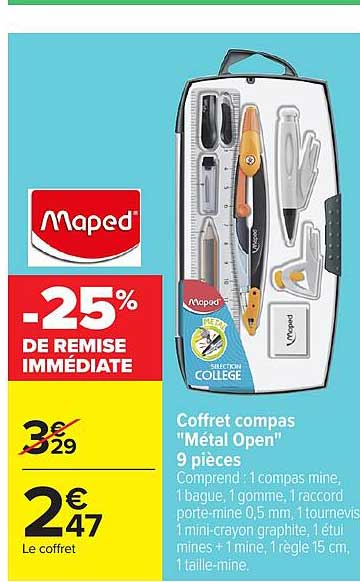 Coffret compas "Métal Open" 9 pièces