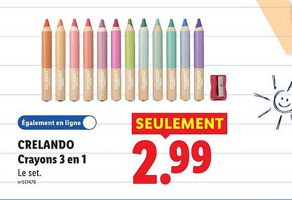 CRELANDO Crayons 3 en 1 Le set.
