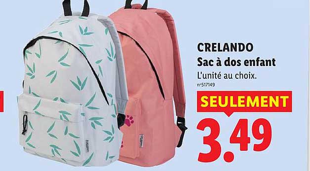 CRELANDO Sac à dos enfant L'unité au choix.